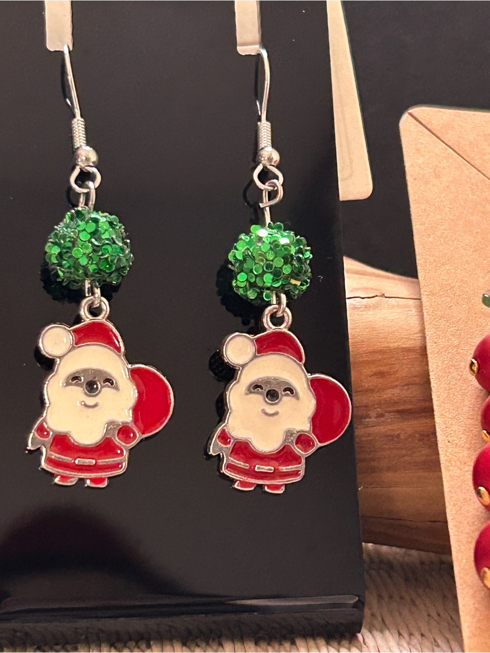 Avon Red Berry Cluster Earrings with Green Leaves - Picture 5 of 8